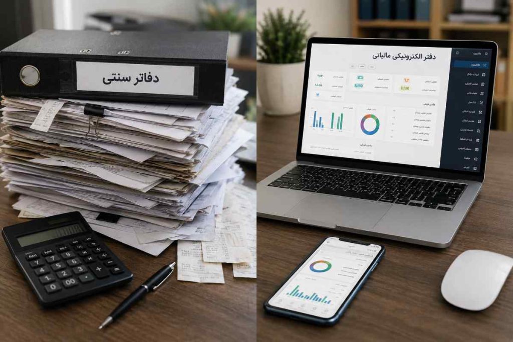 مقایسه دفاتر سنتی و دفاتر الکترونیکی مالیاتی از منظرهای مختلف